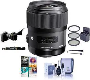 Sigma 35mm f/1.4 DG HSM ART Lens for Nikon F, Bundle with 67mm Filter Kit, Flex Lens Shade, Cleaning Kit, Cleaner, Cap Tether, PC Software Kit