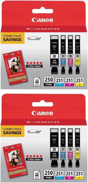 Canon 2 Pack PGI-250 & CLI-251 4-Cartridge Combo Pack for Select PIXMA Printers