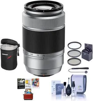 Fujifilm XC 50-230mm f/4.5-6.7 OIS II Lens, Silver, Bundle with 58mm Filter Kit and Mac Software Kit