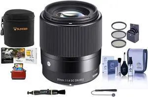 Sigma 30mm f/1.4 DC DN Contemporary Lens for Canon EF-M, Bundle with ProOptic 52mm Filter Kit, Lens Cleaner, Lens Pouch, Cleaning Kit, Cap Keeper, Mac Software Kit