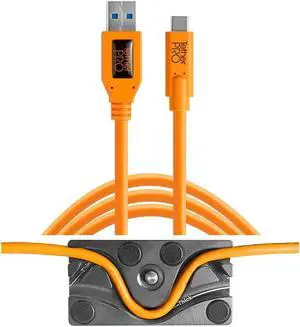 Tether Tools TetherBLOCK MC Multi Cable Mounting Plate with TetherPro 15' USB 3.0 to USB-C Cable, Orange