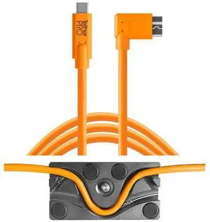 Tether Tools TetherBLOCK MC Multi Cable Mounting Plate with TetherPro 15' USB Type-C to Micro-USB 3.0 Type B Right Angle Cable, Orange