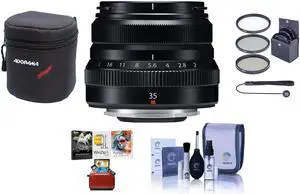 Fujifilm XF 35mm f/2 R WR Lens, Black, Bundle with 43mm Filter Kit, Lens Case, Cleaning Kit, Lens Cap Tether, Mac Software Kit