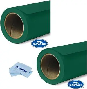 Savage 2 Pack Widetone Seamless Background Paper, 86" wide x 36' Evergreen, #18 - With Microfiber Cleaning Cloth,