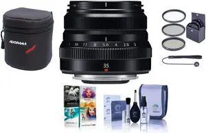 Fujifilm XF 35mm f/2 R WR Lens, Black, Bundle with 43mm Filter Kit, Lens Case, Cleaning Kit, Lens Cap Tether, PC Software Kit