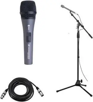 Sennheiser e 835-S Wired Cardioid Handheld Dynamic Microphone with Switch & Clip Bundle With Samson MK10 Lightweight Boom Mic Stand, 20' Heavy Duty 7mm Rubber XLR Microphone Cable
