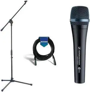 Sennheiser e 935 Wired Professional Cardioid Dynamic Handheld Vocal Microphone with Clip - Bundle With Samson MK10 Lightweight Boom Mic Stand, 20' Heavy Duty 7mm Rubber XLR Microphone Cable