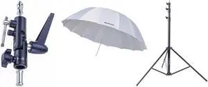 Westcott 4632 7-Foot White Diffusion Parabolic Umbrella BUNDLE with Umbrella Bracket / Adjutsable Flash Mount - 8.5' Black Lightstand