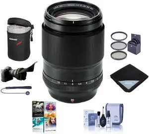 Fujifilm XF 90mm f/2 R LM WR Lens, Bundle with 62mm Filter Kit, Flex Lens Shade, Lens Wrap, Lens Case, Cleaning Kit, Lens Cap Tether, PC Software Kit