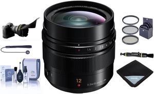 Panasonic Lumix G Leica DG 12mm f/1.4 ASP Lens f/Micro 4/3, Black w/Acc Bundle