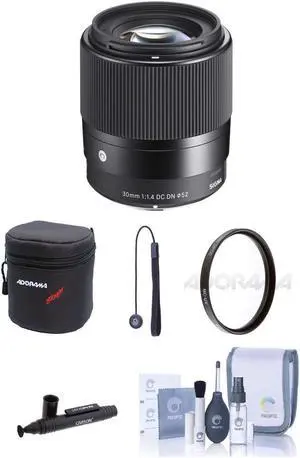 Sigma 30mm f/1.4 DC DN Contemporary Lens for Micro Four Thirds, Bundle with 52mm Filter Kit, Cleaning Kit, Lens Cap Tether, Lens Cleaner, Lens Pouch