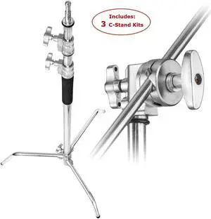 Flashpoint 10' C (Century) Light Stand on Turtle Base Kit w/40" Grip Arm & 2 Gobo Heads and Baby Pin - Chrome (Kit Of 3)