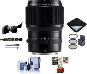 Fujifilm GF 110mm f/2 R LM WR Lens, Bundle with ProOptic 77mm Filter Kit, Flex Lens Shade, Lens Wrap, LensPen Cleaner, Lens Cap Tether, Cleaning Kit, Mac Software Kit