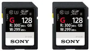 Sony 2 Pack - Sony SF-G128/T1 High Performance 128GB SDXC UHS-II Class 10 U3 Memory Card with Blazing Fast Read Speed up to 300MB/s