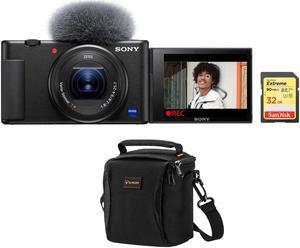 Sony ZV-1 Compact 4K HD Camera, Black with Shoulder Bag, 32GB SD Card #DCZV1/B C