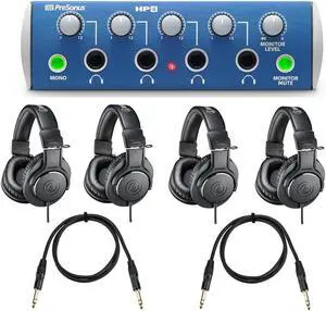 PreSonus HP4 4-Ch Headphone Distr Amplifier W/4x AT ATH-M20x Headphone/2x Cables PreSonus HP4 4-Ch Headphone Distr Amplifier W/4x AT ATH-M20x Headphone/2x Cables