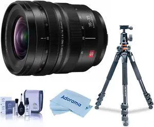 Panasonic LUMIX S PRO 16-35mm f/4 Lens for L Mount, Bundle with Takama 3-Section Aluminum Video Tripod with Fluid Head, Cleaning Kit, Cleaning Cloth