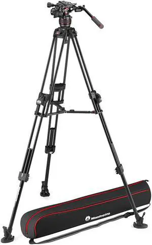 Manfrotto Nitrotech 608 Series Fluid Video Head with 645 FAST Twin Leg Aluminum Tripod & Mid-Level Spreader