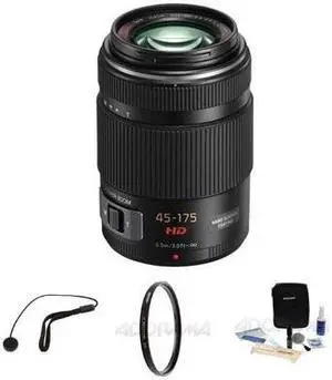 Panasonic LUMIX G X Vario PZ 45-175mm f/4.0-5.6 Aspherical Lens for Micro Four Thirds, Black, Bundle with Tiffen 46mm UV Filter, Lens Cap Tether, Cleaning Kit