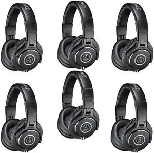 Audio-Technica 6 Pack ATH-M40x Professional Monitor Headphones, Black W/Cloth