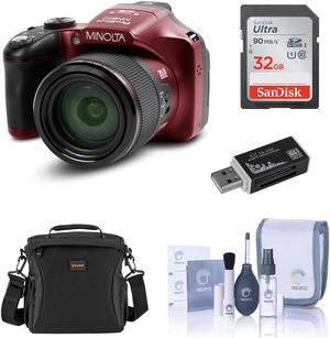 Minolta MN67Z 20MP Full HD Bridge Camera Red, Bundle With Accessory Kit #MN67ZRA