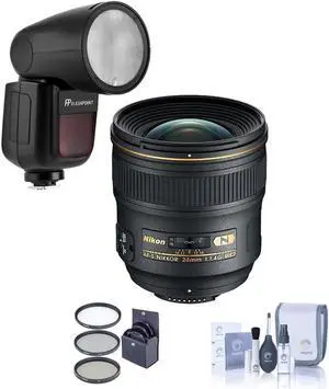 Nikon Nikon 24mm f/1.4G AF-S ED NIKKOR Lens - Bundle with Flashpoint Zoom Li-on X R2 TTL On-Camera Round    Flash Speedlight, 77mm Filter Kit, Cleaning Kit