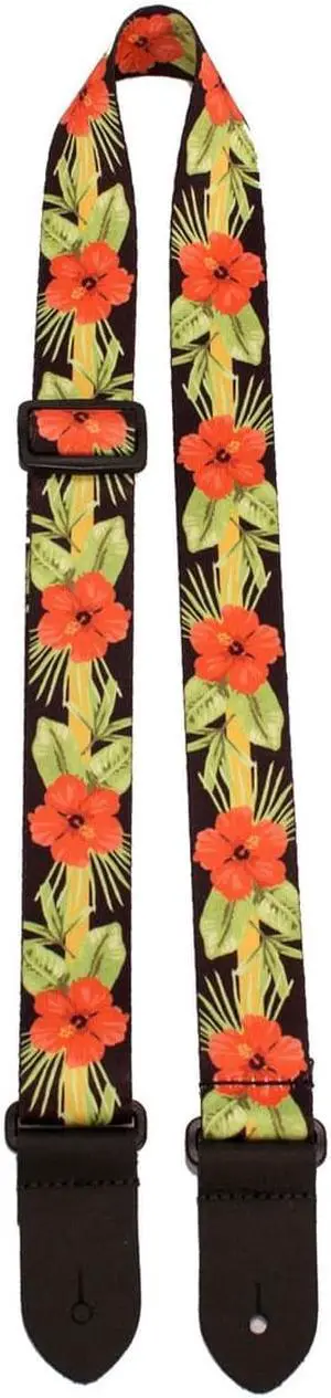 Perri's Leathers UKLPCP 1.5" Wide Polyester Ukulele Strap, Orange Luau Floral
