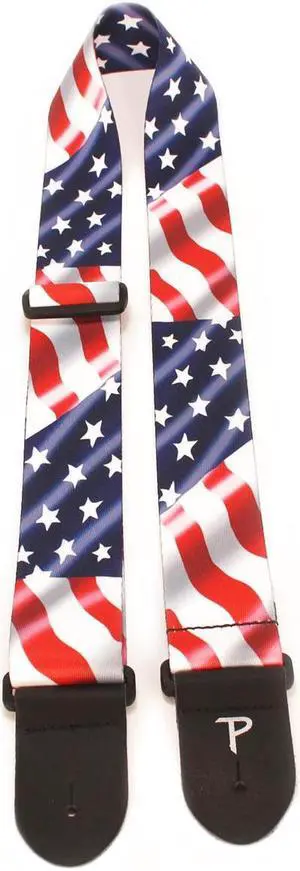 Perri's Leathers LPCP 2" Wide Soft Polyester Guitar Strap, USA Flag #45