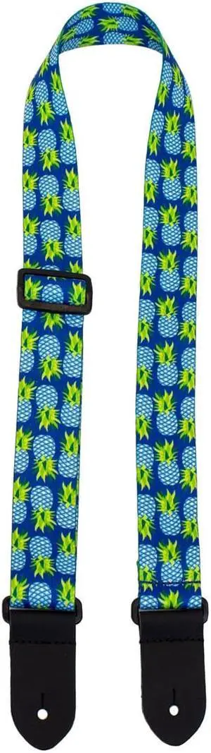 Perri's Leathers FWS15 1.5" Wide Soft Polyester Ukulele Strap, Blue Pineapples
