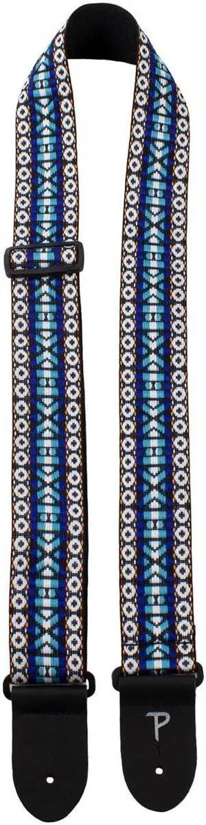 Perri's Leathers NWSSP 2" Wide Hootenanny Guitar Strap, Blue/White Retro #1949