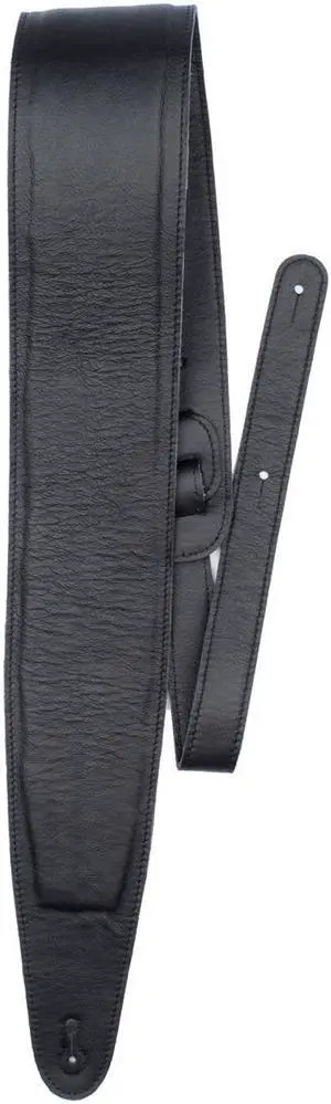 Perri's Leathers BM35PD 3.5" Wide Soft Leather Guitar Strap, Black Padded #7133