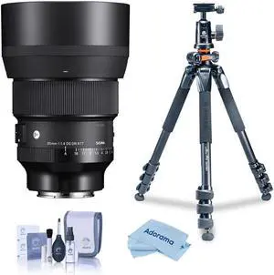 Sigma 85mm f/1.4 DG DN ART Lens for Sony E, Bundle with Takama 3-Section Aluminum Video Tripod with Fluid Head, Cleaning Kit, Cloth
