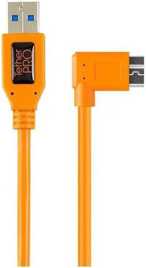 Tether Tools TetherPro Right Angle Adapter USB 3.0 to USB 3.0 Micro-B 5-Pin Pigtail Cable, 20", Orange