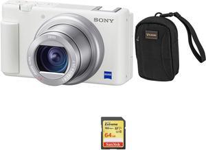 Sony ZV-1 Compact 4K HD Digital Camera, White Bundle with 64GB SD Card, Case
