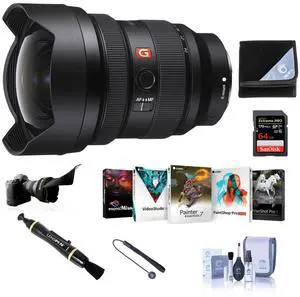 Sony FE 12-24mm f/2.8 GM Lens for Sony E-Mount Bundle with 64GB SD Card, Lens Shade, Wrap,  Cleaner, Corel PC Software Kit and Accessories