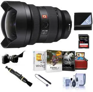 Sony FE 12-24mm f/2.8 GM Lens for Sony E-Mount Bundle with 64GB SD Card, Lens Shade, Wrap,  Cleaner, Corel Mac Software Kit and Accessories