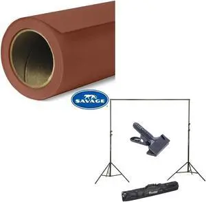 Savage Widetone Seamless Background Paper, 86" wide x 36' Chestnut, #16 - Bundle With Flashpoint 10' Background Support System Air Cushioned, Flashpoint Clip Clamp with 2" Jaw