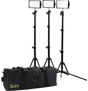 Ikan iLED312-v2 3-Point Light Kit, Includes (3) iLED312-v2 Lights with Stands, AC Adapters, Batteries, Chargers & Carrying Case