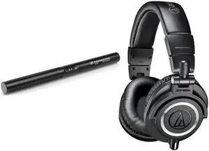 Sennheiser MKE 600 Shotgun Microphone with Audio Technica M50x Pro Monitor Headphones