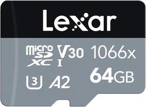 Lexar SILVER Professional 1066x 64GB microSDXC UHS-I Memory Card with SD Adapter