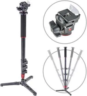 3Pod 4 Section Aluminum Photo/Video Monopod with Fluid Base & Tilt Head w/Q.R.