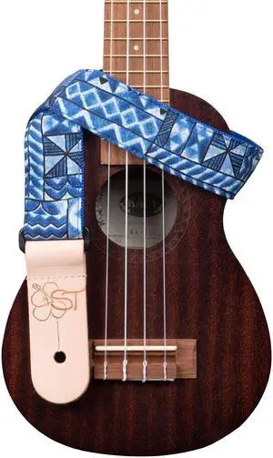 Kala 1.5" Ukulele Strap, Blue Tapa (Handmade In USA)