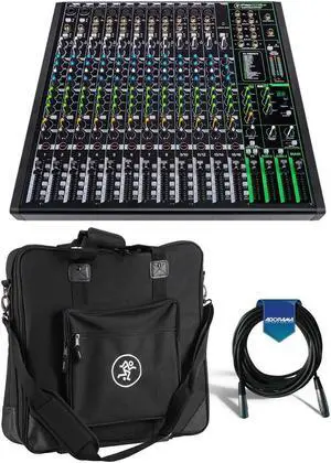 Mackie ProFXv3 16-Channel Professional Effects Mixer with USB + Software Bundle - Bundle With Mackie Carry Bag for ProFX16v3 Mixer, 20' Heavy Duty 7mm Rubber XLR Microphone Cable