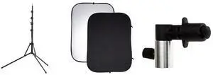 Belle Drape 60x78" Collapsible Disc Background, One Side Black, One Side White, with Zippered Carrying Case, Black 5.9' Three-Section Nano Stand, Background and Reflector Clip