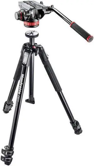 Manfrotto MVH502AH Pro Video Head with Quick-Release and Flat Base (3/8"-16 Connection), - With Manfrotto 190X 3 Section Aluminum Tripod