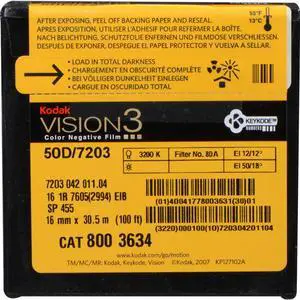 KODAK VISION3 50D/7203 16mm Color Negative Film, 100' Roll #8003634