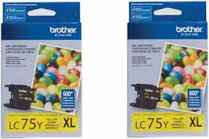 Brother 2 Pack LC75Y Innobella XL-Series High Yield Yellow Ink Cartridge, 600 Page Yield