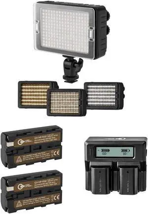 CLAR 204 Phantom Series Bi-Color On Camera LED Light Bundle with 2x Green Extreme NP-F550 Battery Pack, Dual Charger