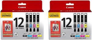 Canon 2x CLI-251 12 Ink Combo Pack with Canon Photo Paper 4x6" 50 Sheets