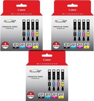 Canon 3 Pack CLI-251 BK/CMY 4 Ink Combo Multi Pack, Black, Cyan, Magenta, Yellow